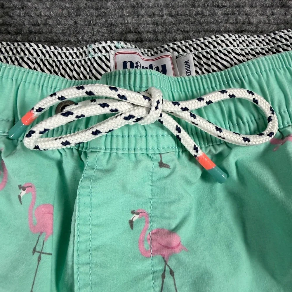 Party Pants Mens Mint Green Flamingo Skateboard Print Swim Trunks Medium